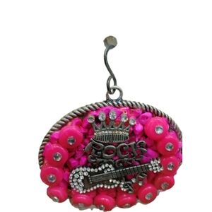 Crown Guitar Punk Rock Rhinestones Pendant Rock Princess Royalty (PINK/SILVER)